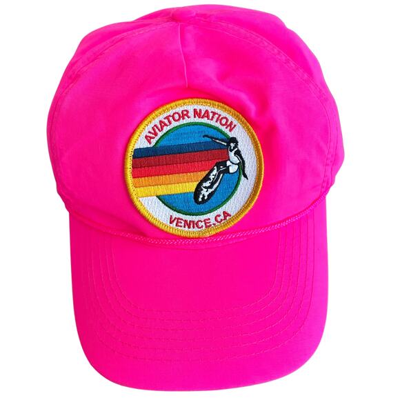 Aviator Nation Signature Venice Vintage Nylon Trucker Hat Neon Pink Logo Patch main image 5
